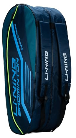 Li-Ning Hot Shot Badminton-Tasche mit 3 Reißverschlüssen, Polyester, Blaugrün/Tiefsee, leicht zugängliche Fächer, geräumig, Unisex, Herren, Jungen, Mädchen, Frauen