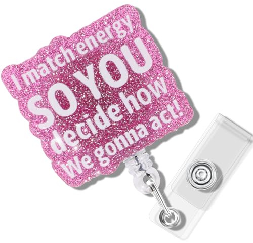 Namifin Retractable Badge Holder Retractable Badge Reels Lightweight Badge Reel with ID Clip for Nurse, Work, Office Workers, Nurses, Nursing, Doctor Supplies Gifts (I Match Energy - Pink)