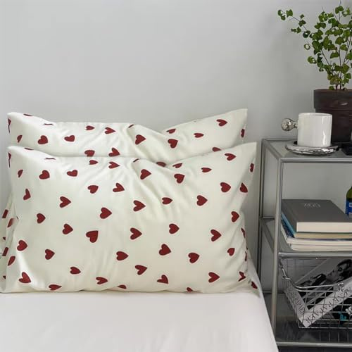 AShanlan 2er Set Kissenbezug 80x80 cm Rot Herzen Kopfkissenbezug 80 x 80 | Kissen Bezug 80x80 cm, 110gsm Mikrofaser Polsterbezug, Oeko-TEX, Herzchen, Dekorative Kissenhülle, Pillow Case