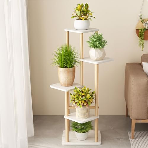 Hölzern Pflanzenständer Innen Außen Blumenregal Pflanzenregal Ecke Mehrstöckig Blumenständer Blumentreppe Pflanzentreppe für Mehrere Pflanzen,Veranda Garten Wohnzimmer (5 Tier)