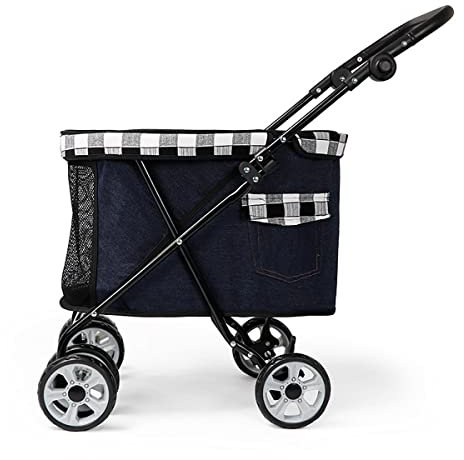 PAHION Faltbarer Hundebuggy Hundewagen Kinderwagen Für Kleine Mittel Große Hundekatze 4 Rad Welpen Buggy Haustierzubehör Reisebüros Jogger Hundebugg Tragkraft Bis Zu 12,5 Kg (Color : Black)