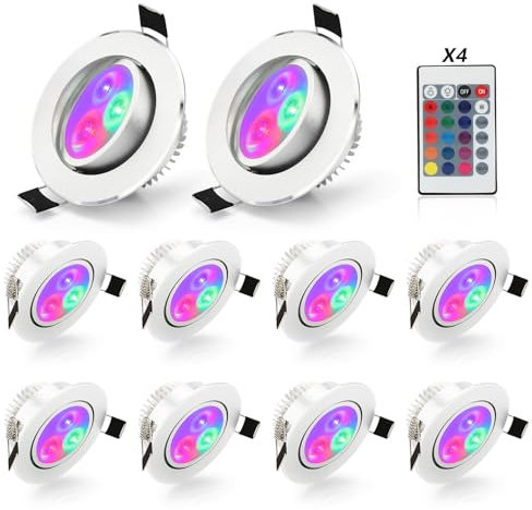 flowlamp 10 Pack LED Recessed Ceiling Light, Downlights for Ceiling, 5W Dimmable LED Ceiling Lights Color Changing RGB 2.4 with IR Remote Control, Spot Lights Ceiling for Room, KTV, Bars, Cinemas
