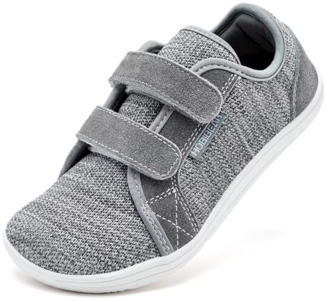 HOBIBEAR Enfants Large Pieds Nus Chaussures Garçons Filles en Plein Air Course Minimaliste Marche Chaussures (Gris EU 31)
