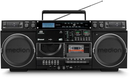 MEDION P66538 Kassettenrecorder (Retro Ghettoblaster mit CD-Player, 80er, groß, USB, SD, CD, Kassetten MC, DAB+ Radio Teleskopantenne, Bluetooth, Kassettendeck, Aufnahmefunktion