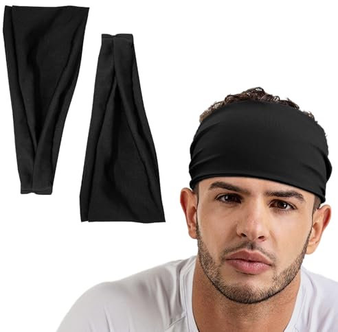 2 Stück Stirnband Damen,Sport Stirnbänder für Damen und Herren,Schweißband Stirn,Headband Sport,Elastisch rutschfest Haarband,für Yoga,Fitness,Joggen,Laufen,Radfahren,Basketball(Schwarz)