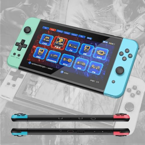 Console de Jeu rétro avec poignée vidéo, Console de Jeu Portable, écran HD IPS de 7, Lecteur de Jeu système Linux X70, Carte TF 64G 10 + Edition (Green)