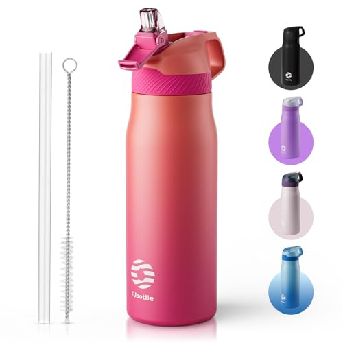 Fjbottle Botella de Agua Acero Inoxidable con Pajita 550ML/710ML - Sin BPA, Antifugas - Botella Térmica para Gimnasio y Niños