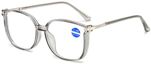 ABETOS Mode Blaulichtfilter Lesebrille Große Rahmen Damen Herren Computer Lesehilfe Sehhilfe Anti-Blaulicht Anti-Augenermüdung 0.0 1.0 1.5 2.0 2.5 3.0, Durchsichtig Grau+2.0