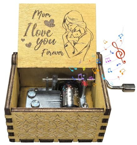 Fogcosy Gift for Mum, Wood Hand Crank Music Box Gifts for Mum, from Daughter Son, Thank You Mum Gifts for Mothers Day, Heart Plaque Mummy Presents