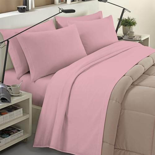 Banzaii Completo Lenzuola Invernale Felpate in Flanella Anti-Pilling 100% Cotone, adatto anche ai materassi più alti, 4 pezzi, Matrimoniale Rosa