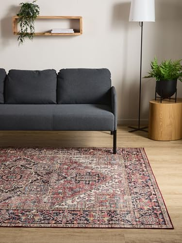 Interiyou vintage matta kort lugg Gent - 140x200 cm Flerfärgad/Beige - Sovrum, tvättbar, halksäker, tryckt