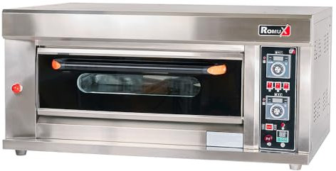 Romux® Four à pizza industriel simple à gaz 4 x 32 cm avec sol en céramique réfractaire et thermostat de qualité Température max 400 °C - 10 000 W | Four professionnel pour bars et restaurants