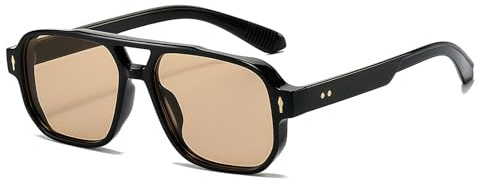 JCTAIFOO Mode Quadratisch Sonnenbrille, Vintage Retro Rechteck Sonnenbrille für Damen Herren, Trendige UV400 Brille (Schwarz/Hellbraun)