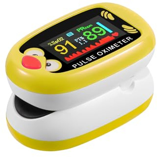 Yohcuro Fingertip Pluse Oximeter for Small Fingers, USB-C Rechargeable Oxygen Monitor, Cute Cartoon Design, Sports & Aviation Use, Applicable for Kids & Children (Yellow)