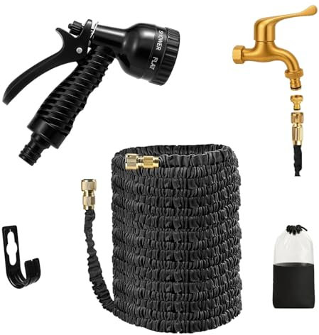 100FT Expandable Garden Hose - Flexible & Lightweight Water Hose with 7-Pattern Spray Gun - Perfect for Lawn, Garden, and Irrigation - Durable Expandable Hose Pipe for Easy Storage