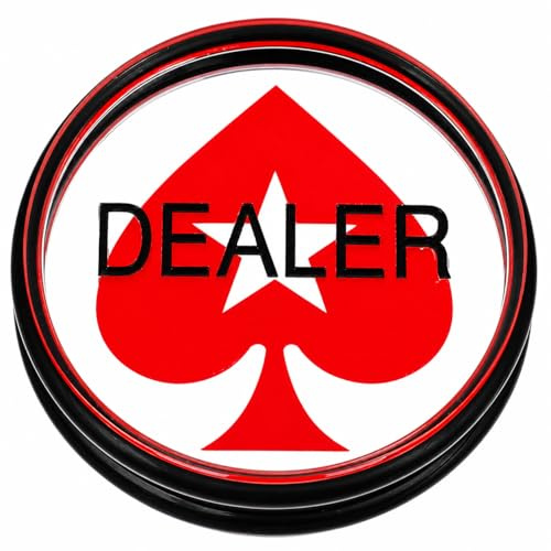 Bettecso Botón de Póker, Poker Dealer Button Pica Roja, Negro y Rojo, Fabricado en Acrílico Premium con Gomas de Protección, 7,5 cm x 1,8 cm, 80 g Diseño Pica Roja Stars