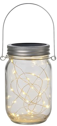 Solar Licht Einweckglas mit 20 warmweißen LEDs – Außenleuchte Garten Laterne Solar Glaslampe – Terrassen Tischbeleuchtung mit Aufhänger – Solarleuchte Outdoor Deko