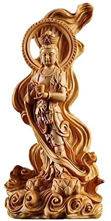 HAODUOO Statua di Guanyin in legno massello di cipresso intagliata a mano moderna statua di Buddha cinese casa soggiorno Feng Shui Decor statua di Guanyin statua moderna