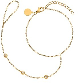 Purelei Infinity Handkette – filigranes Design mit drei funkelnden Zirkoniasteinchen, wasserfest & verstellbar – Edelstahl, 14K vergoldet, 18K rosévergoldet oder silberfarben