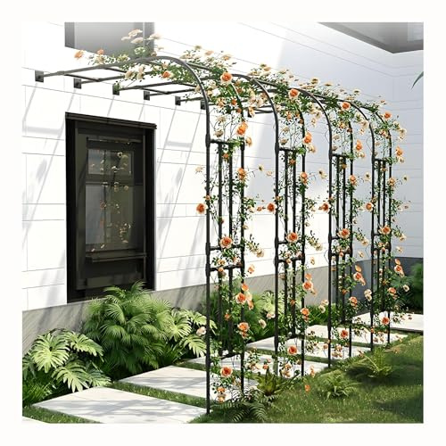 Arche de jardin en métal robuste pour plantes grimpantes, pergola en fer résistant aux intempéries, treillage durable, noir (l 260 x H 240 x P 40 cm)