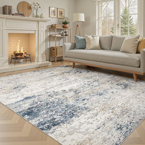 DMOYEST Washable Rugs Living Room 200x300cm Large Abstract Beige Blue