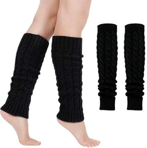 ZORVYN 1 Par de Calentadores de Piernas para Mujer y Niña, Invierno, Tejidos de Punto, Calcetines Altos hasta la Rodilla, Overknee, Talla Única (40 cm x 9,5 cm, Negro)
