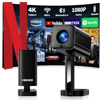 [2026 Upgraded & Apps Integrate] Proiettore 4K Support 1080P & Auto Focus/Keystone e Rotabile 90°, Mini Proiettore con WiFi 6 e Bluetooth 5.4 Compatibile con HDMI/TV Stick/Memory Stick/Laptop - Nero