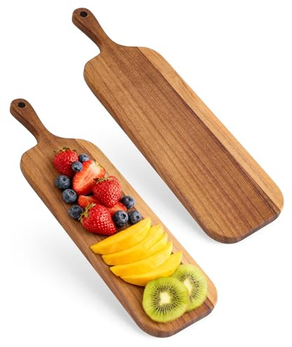 WeeGoo 2 Pcs Long Wooden Chopping Boards with Handle, 41x12x1.5 cm | Acacia Wood Charcuterie Boards, for Food, Fruit, Bread, Cheese, Sushi