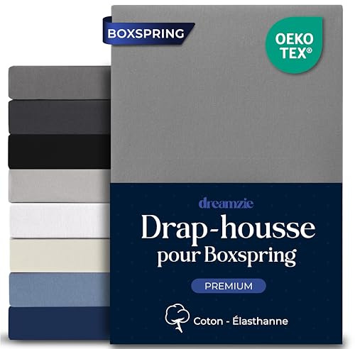 Dreamzie Boxspring Spannbettlaken 140x200cm - Baumwolle Elastan Premium Komfort 250 GSM - 40 cm, Boxspringbett oder Dicke Matratzen - Oeko-Tex - Anthrazit