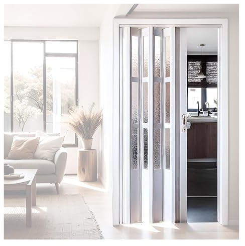 PEYNIR Schiebetür Falttür falttüren innentüren 200, 210, 225 cm hohe Falttür Weiß Aluminium, Magnetisch Faltbare Duschtür/Einziehbare Schranktrennwand, für Küche/Waschküche/Flur(W65xH83in/165x210cm)