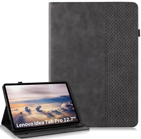 LSPCASA Hülle für Lenovo Idea Tab Pro 12,7 Zoll 2025 TB373FU TB375FC Hülle Flip PU Leder Lenovo Idea Tab Pro mit Kartenfächern Stifthalter Stand Business Wallet Tablette Case Kariert Schwarz