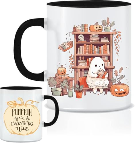 hoppala Halloween Tasse Pumpkin Spice – Kürbis Kaffeetasse für Herbst, Lustige Geschenkidee für Familie, Freunde, Mann und Frau, Ideal für Kaffee und Tee – Schwarz