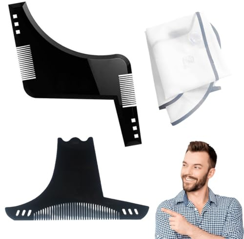 LAKPYN Juego de 3 piezas lantilla para Moldear Barba y Peine para Barba,Herramientas para Modelar la Barba (Negro)