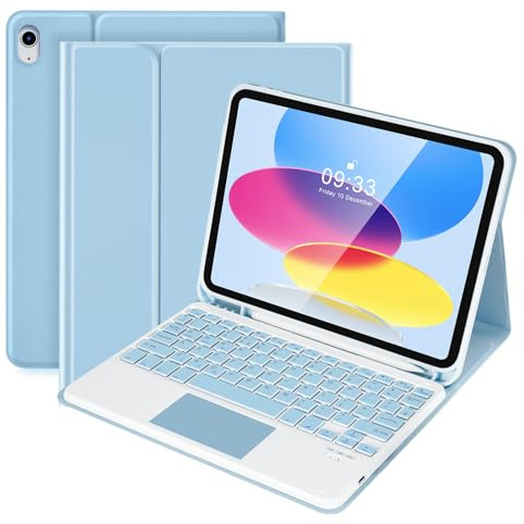 SOPPY Keyboard Case with Touchpad for iPad 11th Gen. (A16) 11-inch 2025, iPad 10th Generation 10.9 inch 2022, Detachable Cover with Bluetooth Keyboard, with Built-in Pen Holder, UK Layout, Blue
