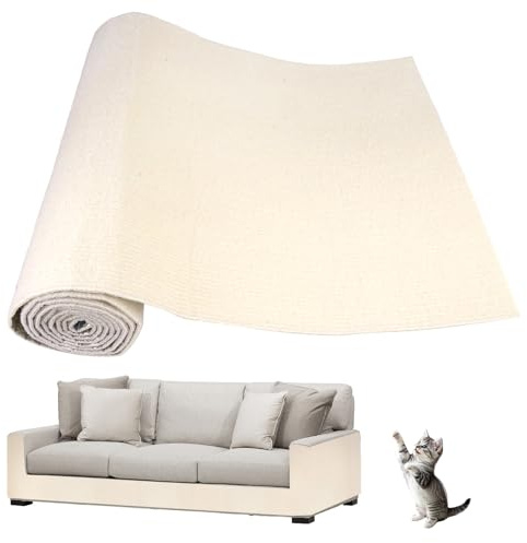 200 cm x 40 cm katt klösmatta, självhäftande, XXL klösskydd soffa, klösmatta kattvägg, klösmatta katt självhäftande, soffa, klösskydd katt för kattstativ, kattmöbler och soffa skydd (beige)