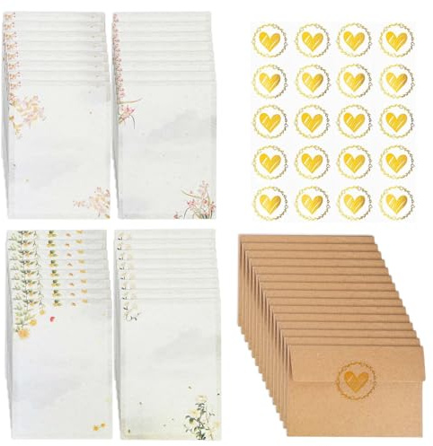 Writing Paper and Envelopes Set - 32 Sheets & 16 Self-Sealing Envelopes, Premium Floral Stationery Set for Letters, Vintage Letter Writing Set, Printer Friendly Letter Paper for Pen Pals, Invitations