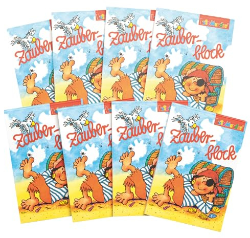 Lutz Mauder 8 ZAUBERBLÖCKCHEN * Pirat Pit Planke * im Set mit je 24 Seiten in DIN A8, Mitgebsel Kindergeburtstag Malbuch, Zauberblöcke im Set Seeräuber