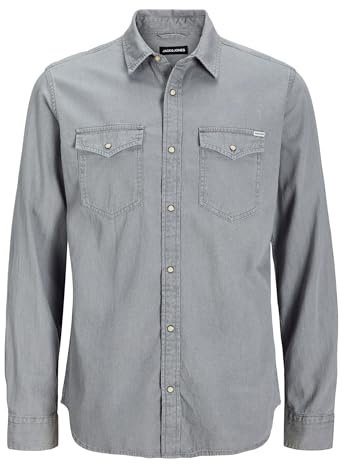 Jack & Jones Men's Jjesheridan Shirt L/S Denim Shirt, Grey (Light Grey Denim Fit Slim), XL