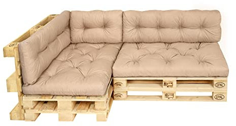 Pillows24 – Palettenkissen – 6-teiliges Set | Palettenauflage für Palettensofa | Sitz- und Rückenkissen für Europaletten | Palettenmöbel Indoor & Outdoor, UV-beständig | Made in EU | Cappuccino