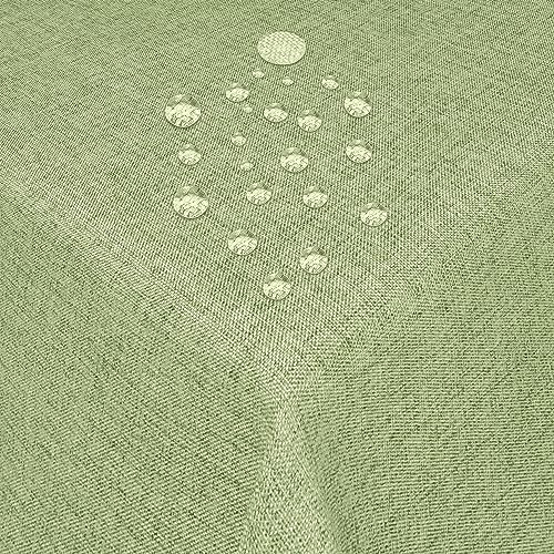 Tischdecke Stoff Damast Leinen-Optik Jacquard mit Fleckschutz oval 140x190 cm Lind-Grün