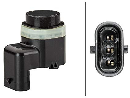 HELLA 6PX 358 141-041 Sensor, Einparkhilfe - gewinkelt - 3-polig - gesteckt | Kompatibel mit: AUDI A3, A3 Sportback, A4 B7, A4 B7 Avant, A4 B7 Cabriolet, A6 C5, A6 C5 Avant
