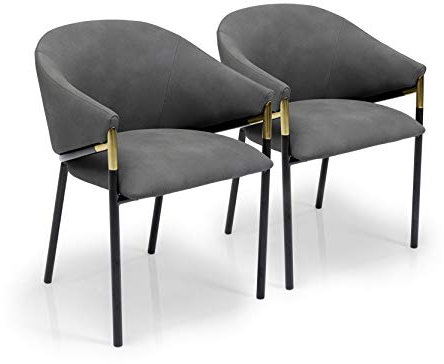 Kare Design Armlehnstuhl Boulevard (2/Set), Grau/Schwarz, Polsterstuhl, Esszimmerstuhl, Lederoptik, Stahl Beine, 49cm Sitzhöhe, 79x57x57 cm (H/B/T)