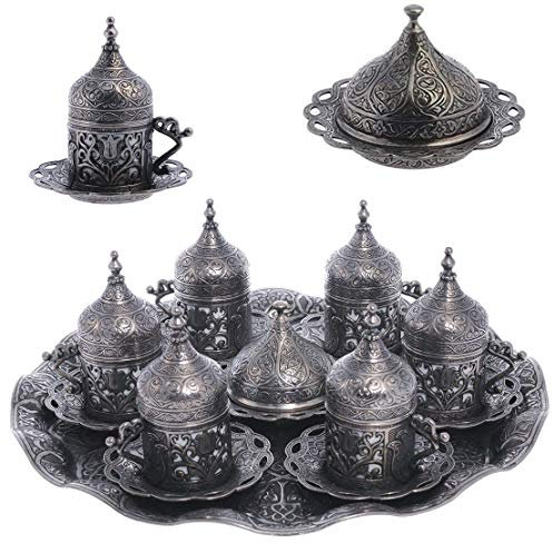 Alisveristime Ottoman Turkish Greek Arabic Espresso Coffee Cups with Saucer and Lid (Set of 6) (Lale) (Black)