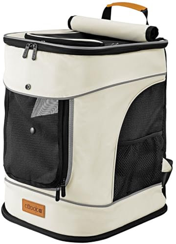 CADOCA® Haustierrucksack bis 20 kg verstellbare Gurte faltbar Kurzleine Haustier Tragetasche Hunderucksack Katzenrucksack Katze Hund Rucksack Beige