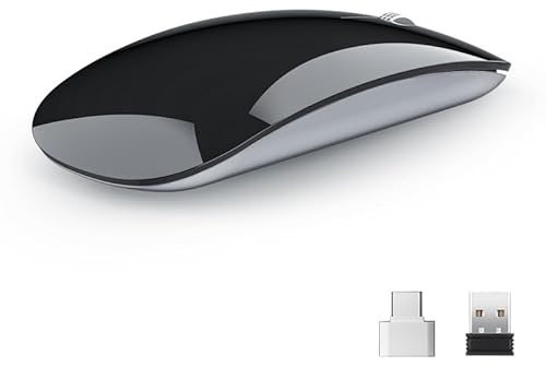 Uiosmuph U58 Souris sans Fil, USB C Rechargeable Silencieuse, Noir | 2.4G Optique, récepteur USB Nano, adaptateur USB-C, 1600 DPI, voyant de batterie, Portable Compact, PC/Tablette/Ordinateur