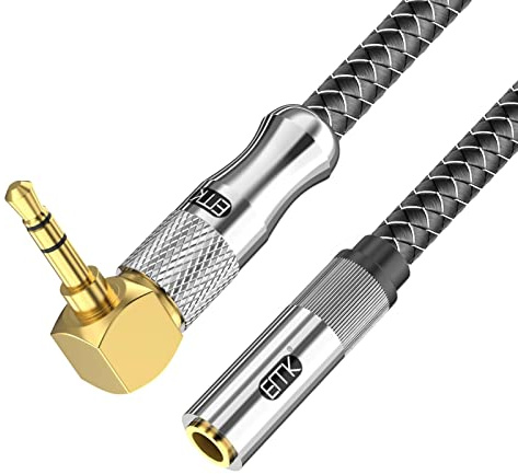 EMK Right Angle Headphone Extension Cable, 90 Degree 3.5mm Stereo Audio Extension Cable TRS Aux Cable for Laptop, Car/Home Aux Stereo, Speaker (3.5mm TRS 90 Degree Headphone Extension, 0.5M)