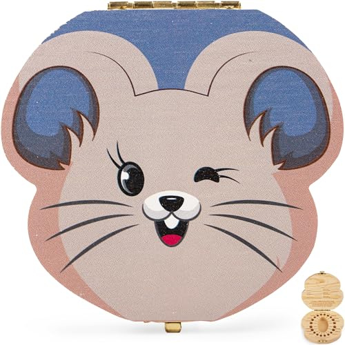 HOMYKIDS® Caja dientes de leche niño y niña - Cajitas de madera para guardar dientes - Regalos originales Ratoncito Perez para almacenamiento dientes (Azul)