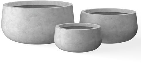 Kante Runde Beton-Pflanzgefäße mit Ablaufloch und Gummistopfen, 49,8 cm, 30 cm Durchmesser, 30 cm Durchmesser, 3 Stück, Naturbeton