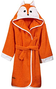 ELY PARKER Albornoz para Niño, Tela de Toalla de Algodón Turco, con Capucha, Zorro, Naranja (3-4 Años) Súper Suave, Absorbente, Cómodo, Grueso