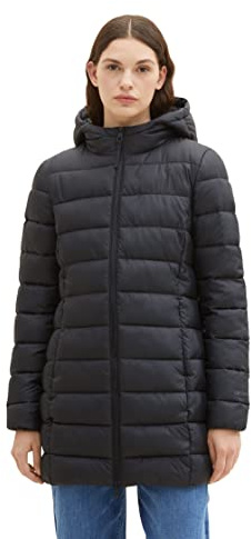 Tom Tailor Denim Cappotto trapuntato leggero da donna con cappuccio, 14482-nero profondo, XS